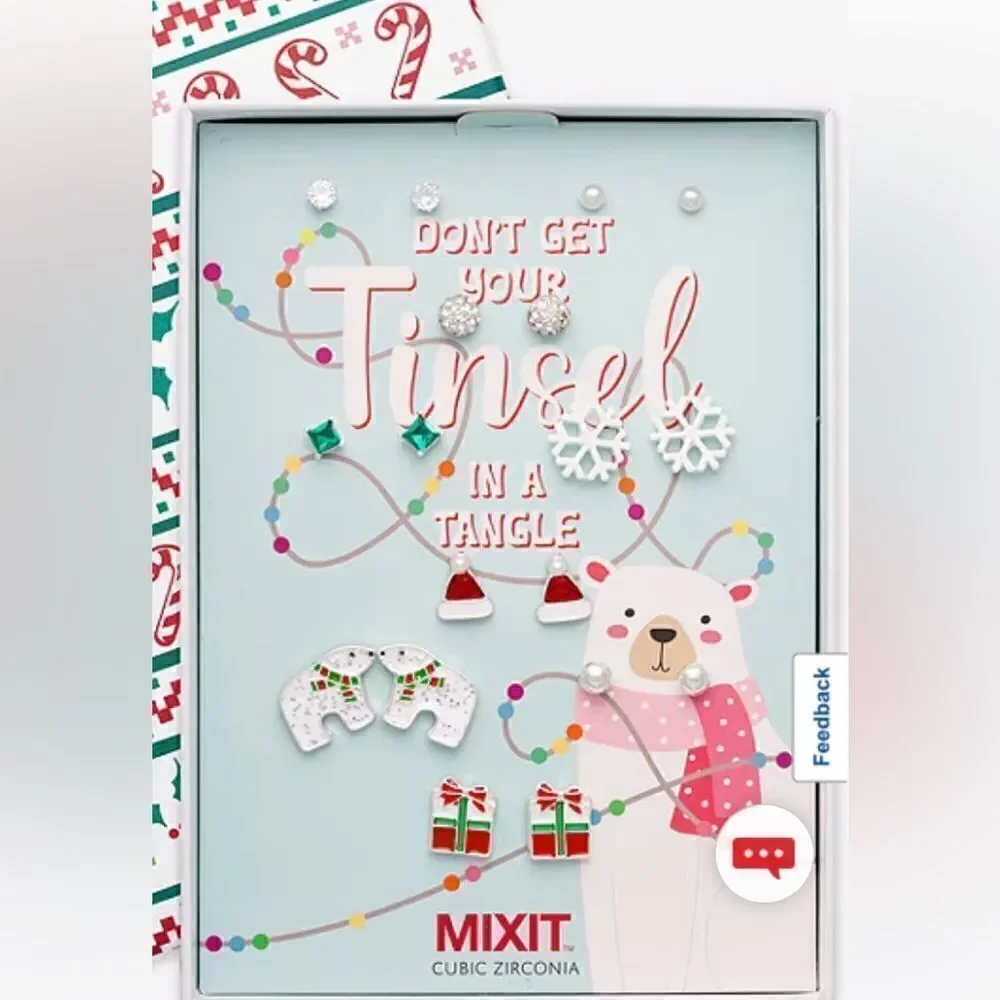 Mixit Gold Tone Christmas 9 Pair Cubic Zirconia Earring Set NWT 3 poly mailers